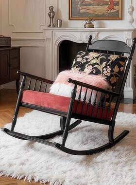 美式复古懒人摇摇椅黑色躺椅家用休闲椅单人沙发椅客厅实木逍遥椅