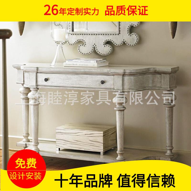 美式家具复古玄关柜装饰柜门厅半圆玄关桌客厅沙发背柜实木收纳