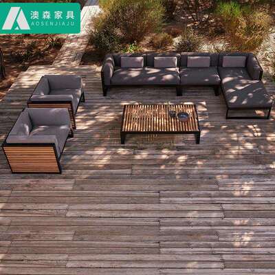 户外沙发庭院露天别墅全铝柚木沙发咖啡厅复古工业创意室外沙发