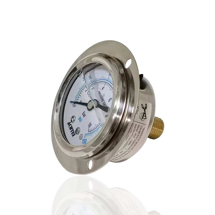 不锈钢水压表气压表耐震压力表充油轴向带边YBN50ZT 10bar/150psi