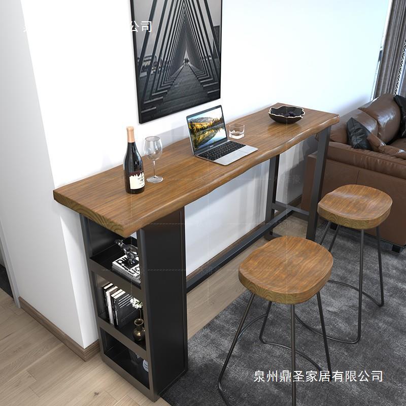 复古实木吧台桌椅组合高脚桌家用靠墙长条桌客厅隔断置物酒吧台
