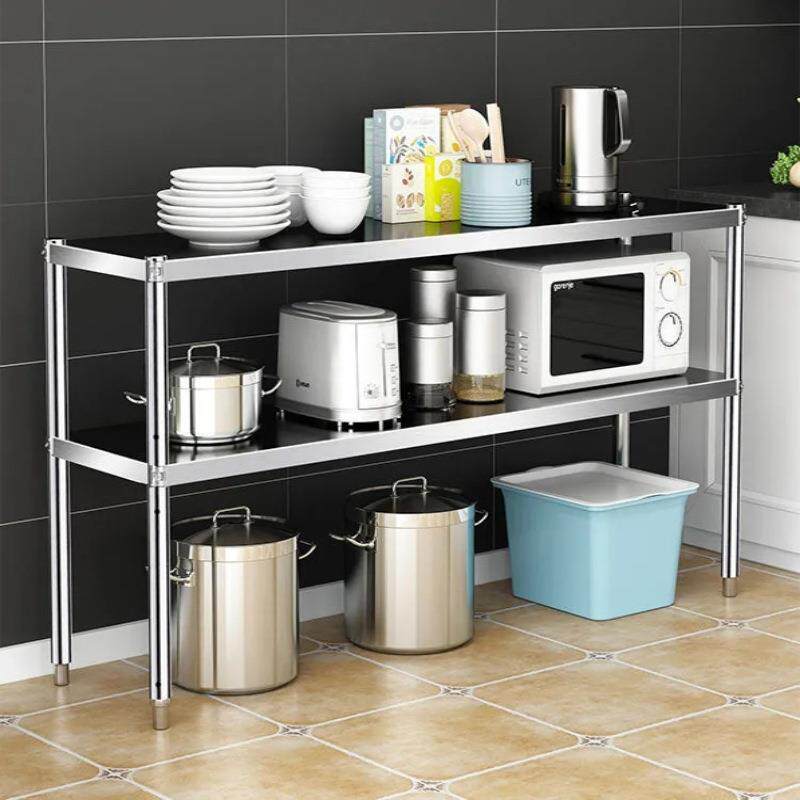 不锈钢厨房置物架落地架多功能二层货架收纳架微波炉烤箱架菜帮云