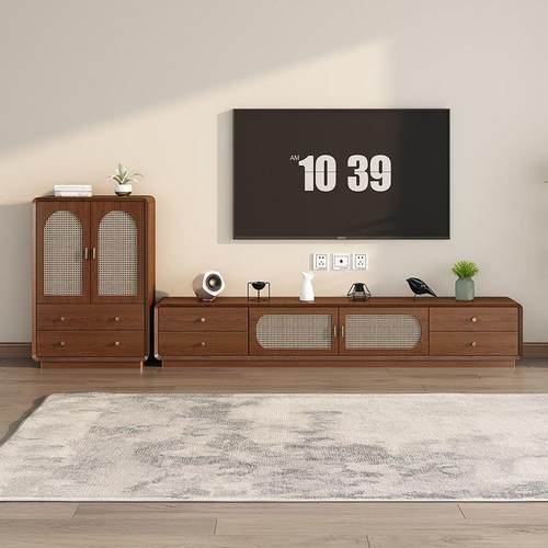 新款中式电视柜茶几组合小户型中古客厅家用复古储物收纳柜实木框