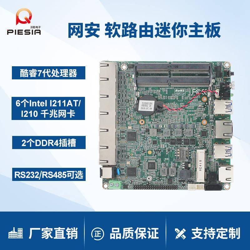 派勤7代i5i7工控主板千兆6网口迷你软路由机器视觉x86工业小主机
