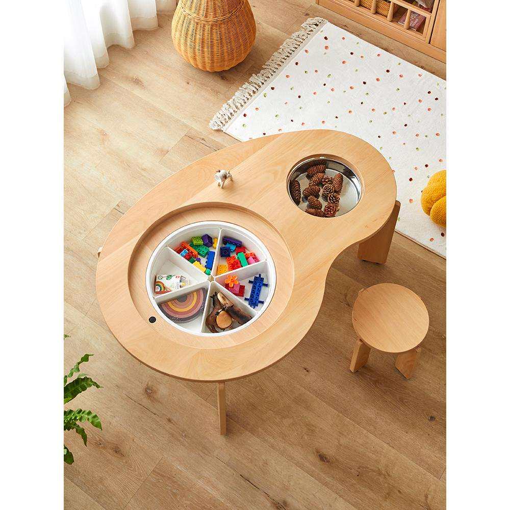 夕木实木多功能积木桌子儿童游戏桌宝宝花生桌大颗粒玩具桌