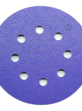 款100片5英寸8孔紫色砂纸陶瓷磨料125MM自粘扣植绒干磨砂纸片