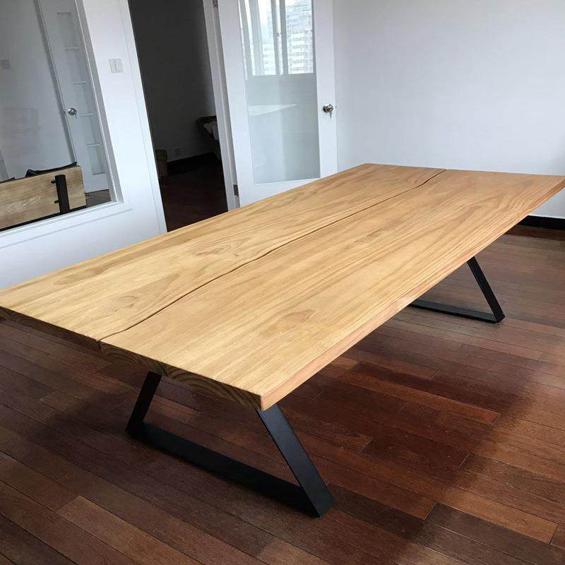 现代简约loft全实木大板桌子办公电脑桌洽谈桌子家用餐厅铁艺餐桌
