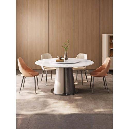 意式极简超晶石微晶石餐桌椅组合现代简约家用圆形饭桌带转盘