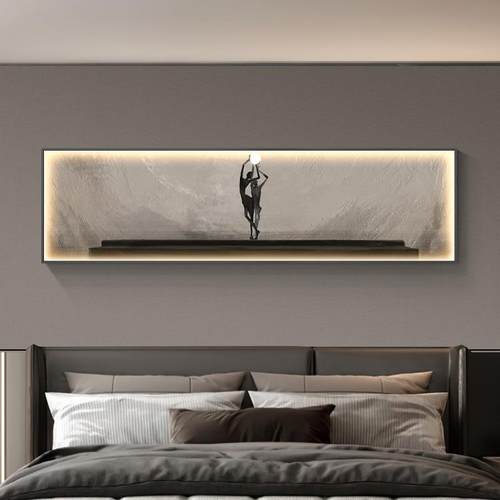 现代简约主卧室装饰画抽象人物led灯画床头横版极简挂画发光壁画