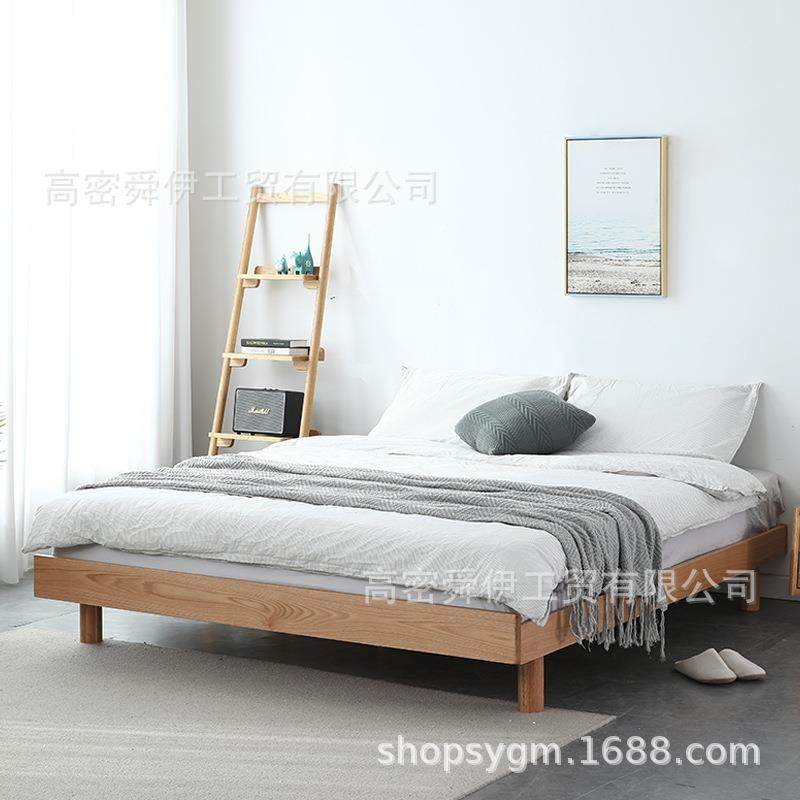 北欧实木榻榻米悬浮床小户型公寓卧室家具简约可调节高度原木床架