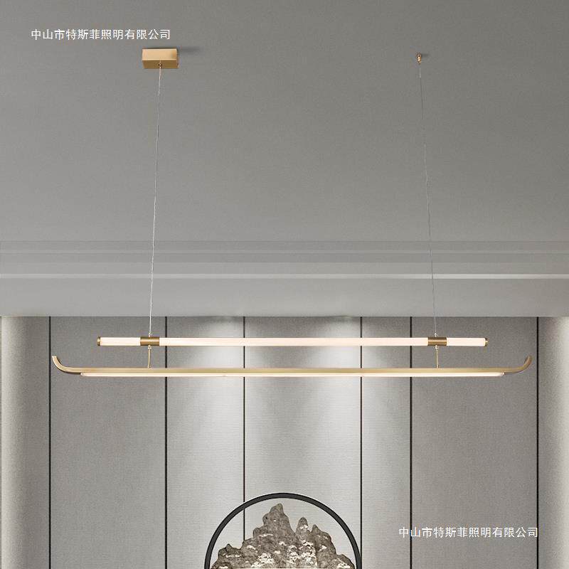 新中式茶室吊灯简约中国风吧台一字长条别墅餐厅全铜设计师书房灯