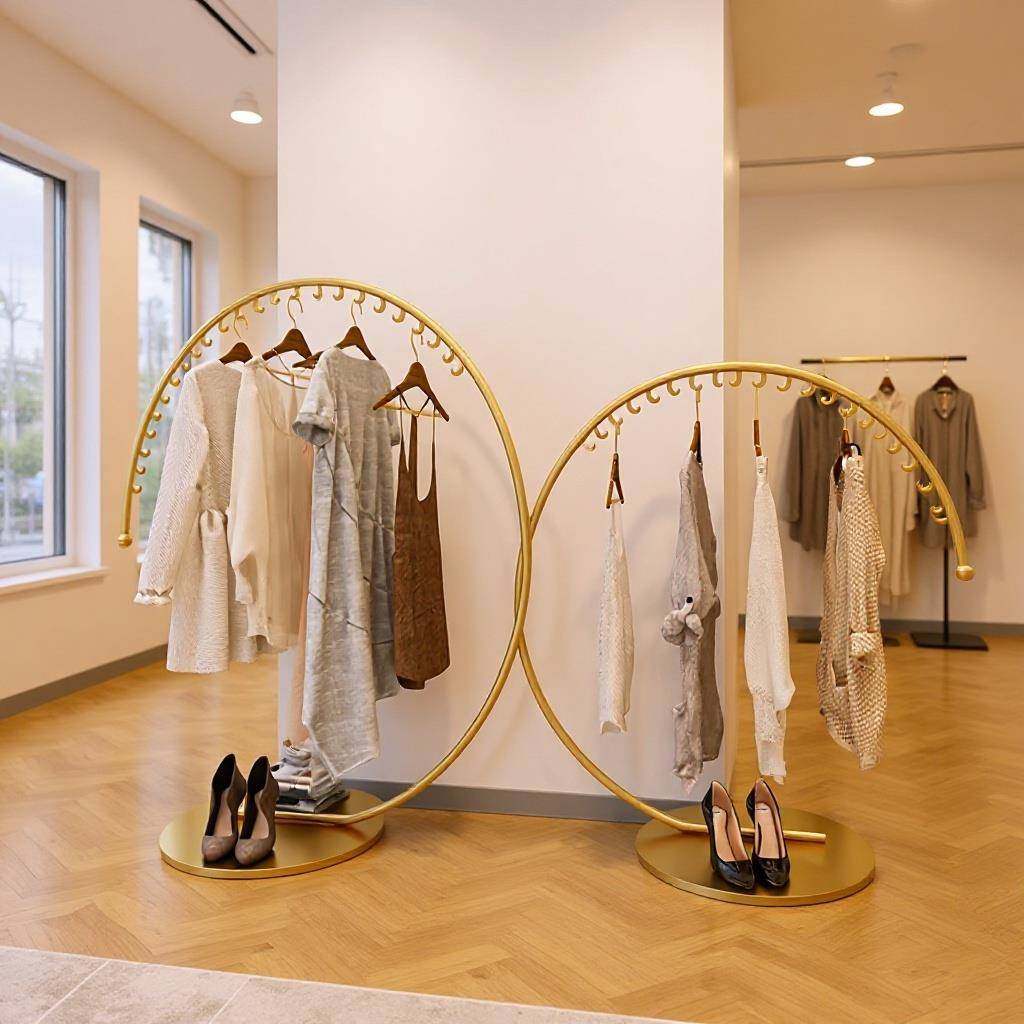 服装店中岛展示架圆形童装店弧形架女装简约货架陈列落地式挂衣架
