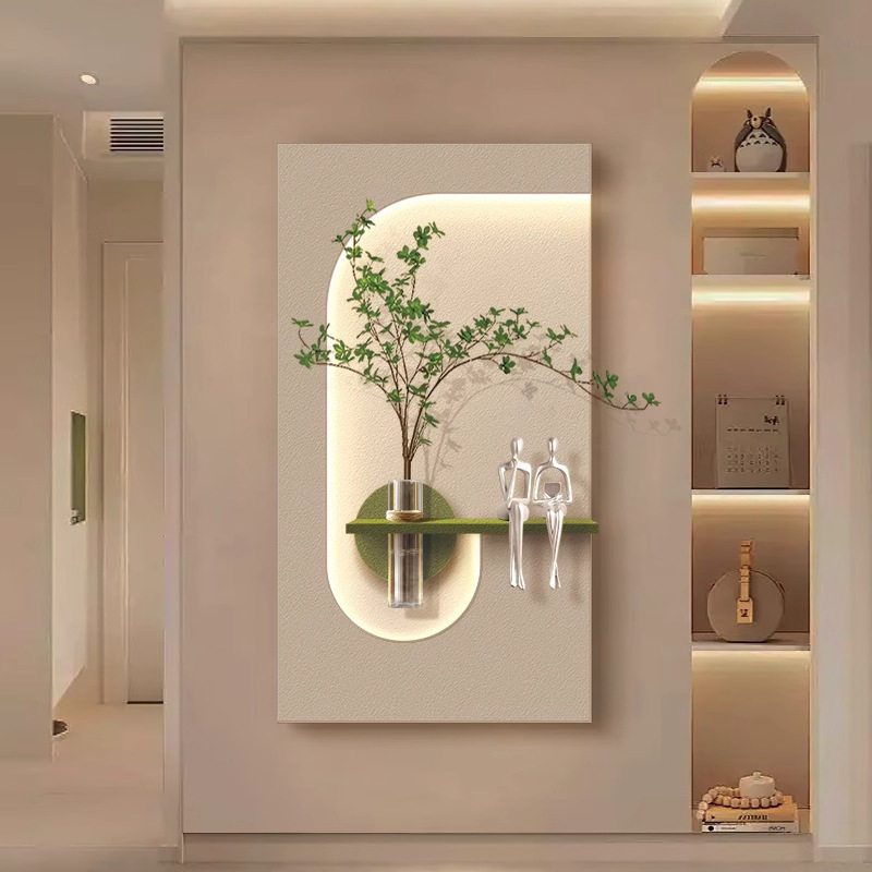 客厅挂画水培绿植砂岩立体玄关壁灯新款养花装饰画奶油可风花瓶画