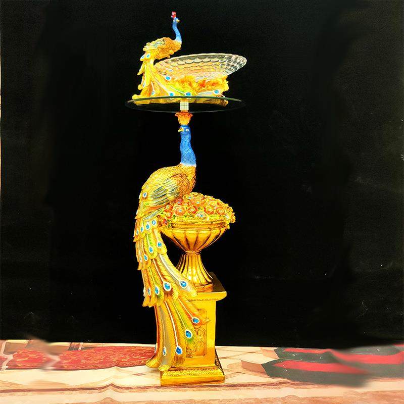 孔雀罗马柱摆件镀金电视柜旁边落地创意美式装饰家居客厅花架装饰