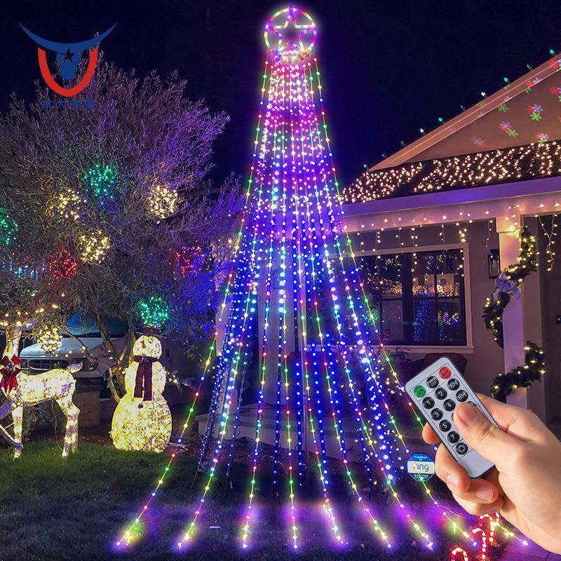 357灯PVC软线灯星星瀑布灯带地钩8功能装饰灯串遥控电源瀑布灯串