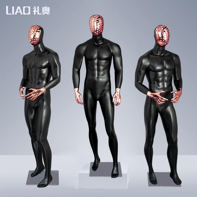 高端男装展示模特手工钻石抽象头创意模特展示服装店黑色货架