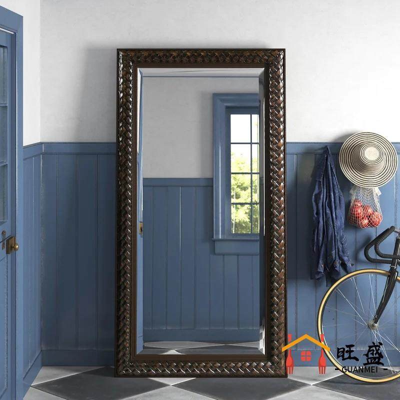 美式全身镜中式复古落地镜挂墙置地入户木框客厅长方形穿衣镜镜子