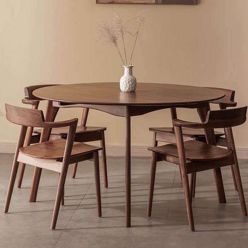 北美黑胡桃木全实木圆形餐桌简约樱桃木原木家用多功能吃饭桌圆桌