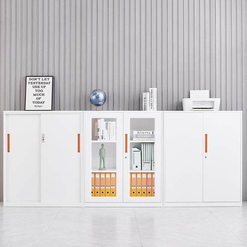 办公文件柜矮柜阳台储物收纳柜带锁玻璃推拉门置物铁皮柜抽屉柜子