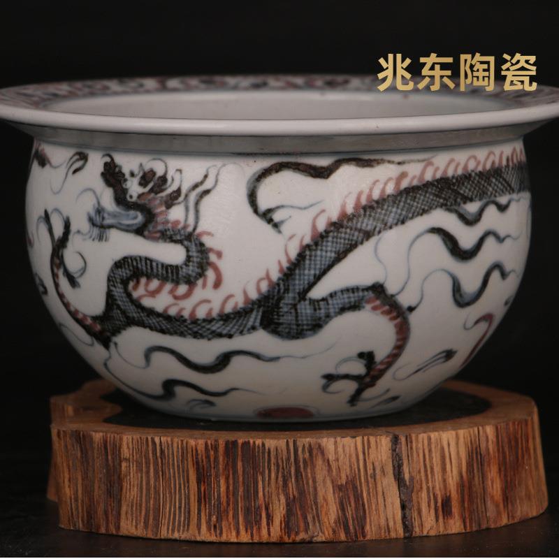 大明建文青花釉里红手绘龙纹瓷碗官窑手工仿古瓷古玩古董老瓷器