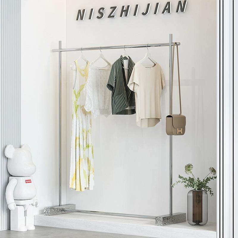 不锈钢服装店展示架女装店铺陈列道具中岛货架水波纹落地式挂衣架