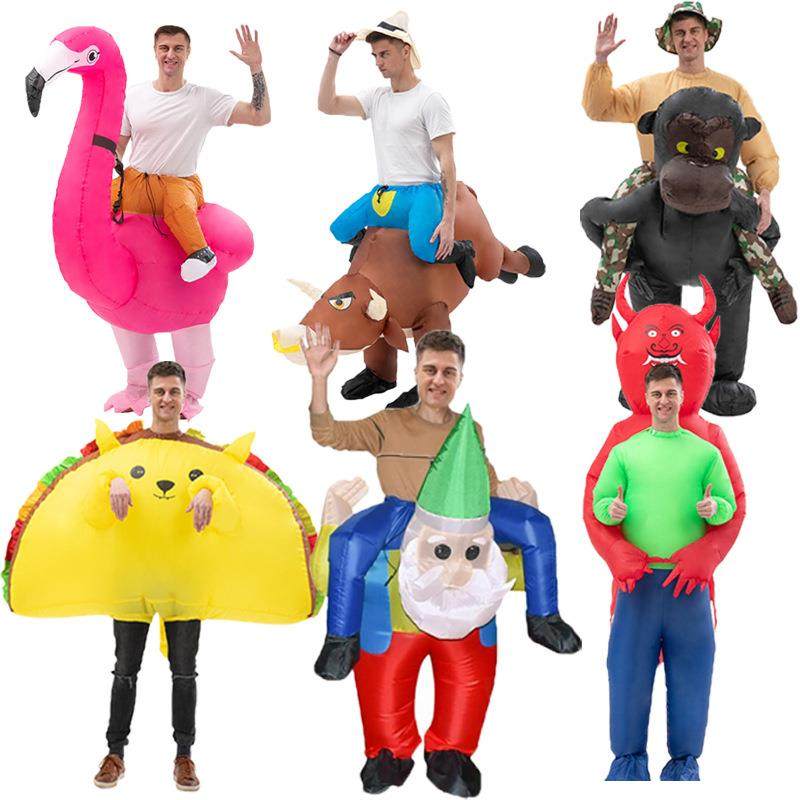 骑行充气服万圣节表演活动装饰服装儿童成人款火烈鸟充气服