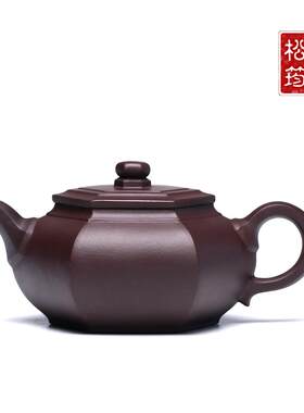 宜兴紫砂壶名家纯全手工原矿老紫泥大彬六方大茶壶茶具320cc