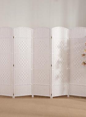 cs草编屏风折叠移动简易实木卧室隔断家用背景入门玄关饭店客厅折