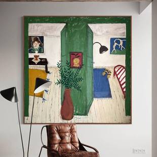 小众艺术喷绘油画客厅马蒂斯绿色系挂画玄关中古卧室高级壁画轻奢