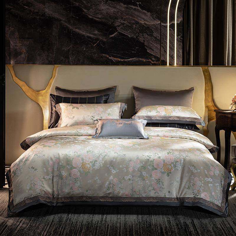 轻奢床上用品四件套高档别墅婚庆四六八十件套刺绣样板房金色