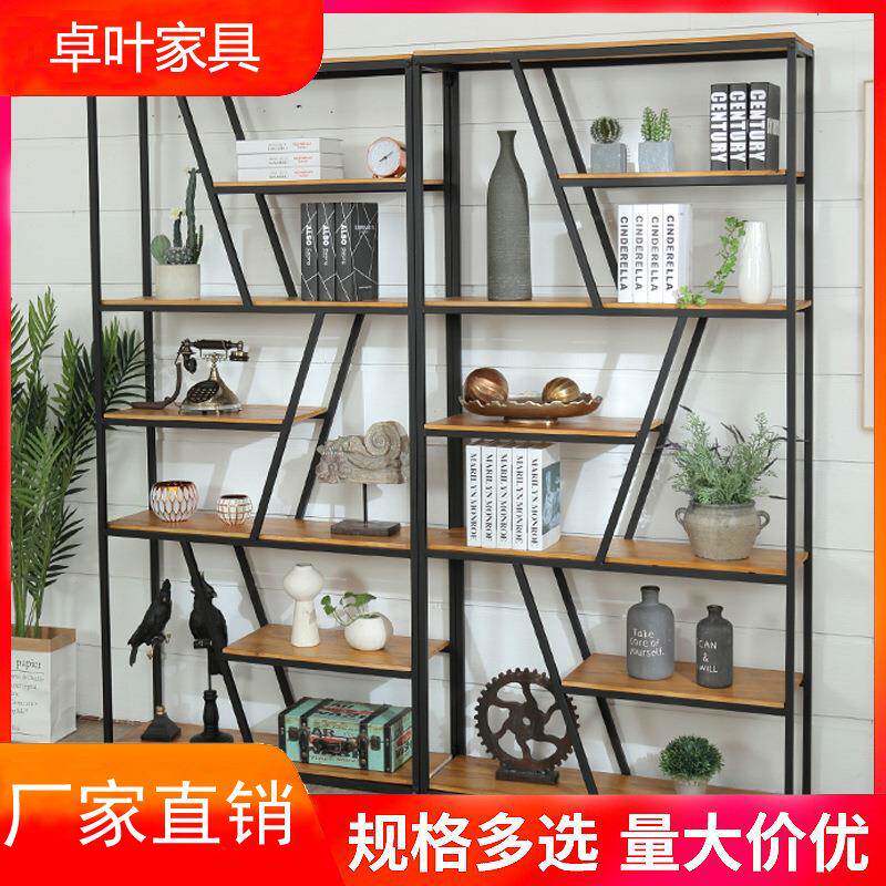 创意家具置物架实木工业风北欧客厅隔断复古美式loft铁艺书架