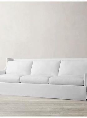 美乡村复古亚麻裙摆沙发北欧简约现代高背客厅家用白色三人沙发RH