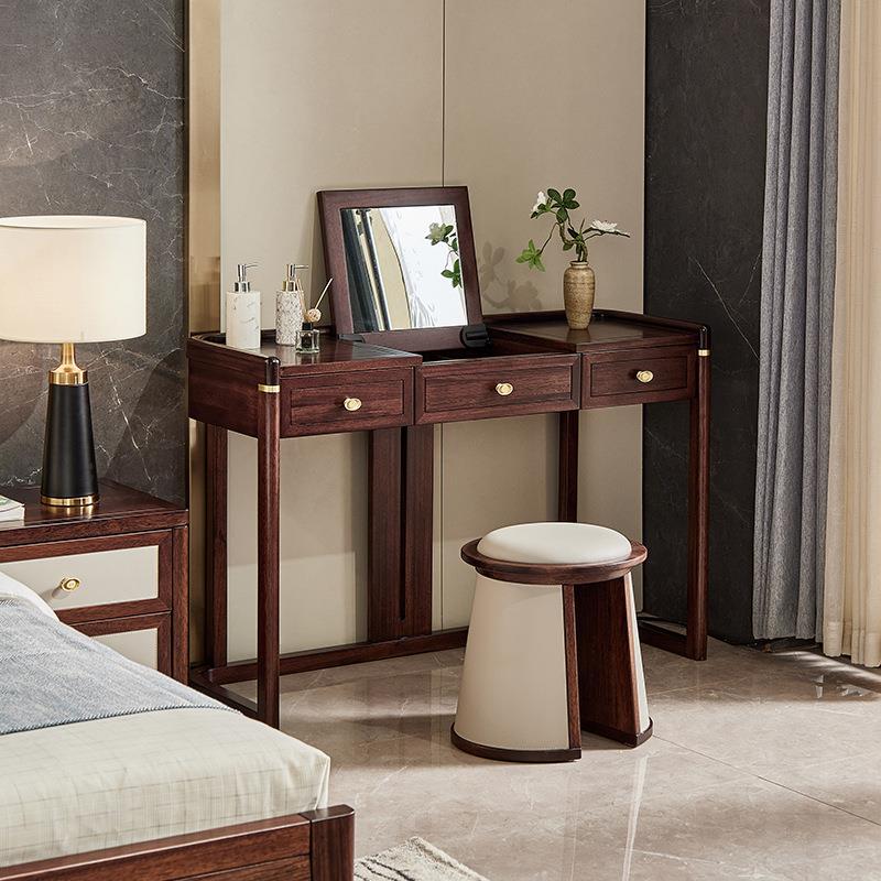 新中式梳妆台轻奢现代乌金木实木梳妆桌卧室简约化妆台化妆凳组合
