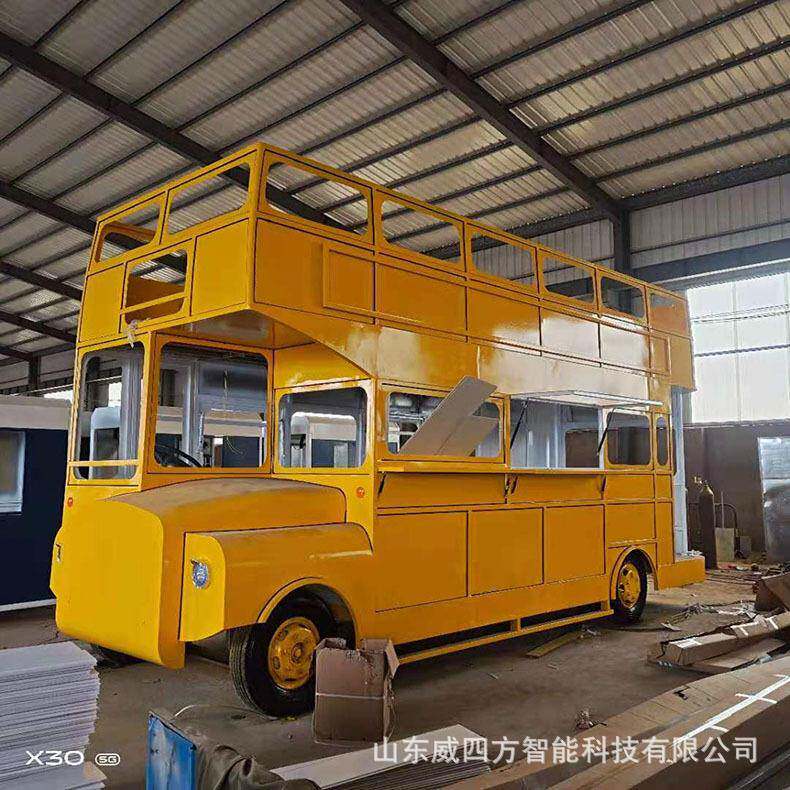 红色英伦双层巴士汽车模型大型铁艺流动餐车商场美陈装饰道具
