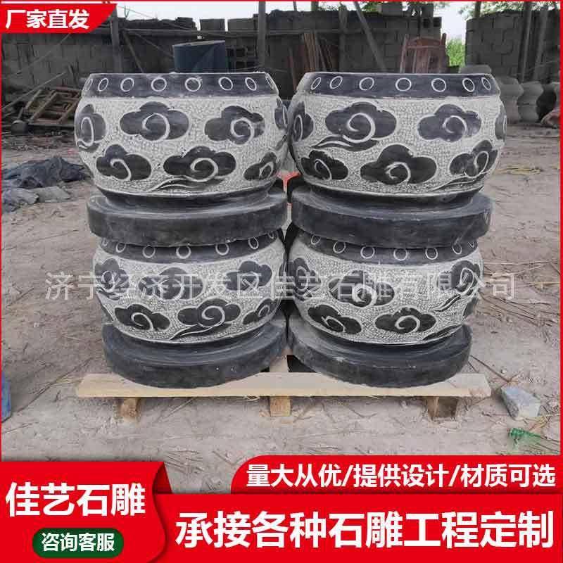 别墅走廊圆木柱底座石墩子公园亭子柱子包边石头门墩青石柱础石厂
