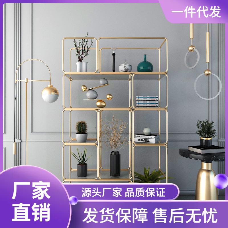 客厅置物架隔断北欧铁艺书架玄关落地储物收纳架现代靠墙架子轻奢