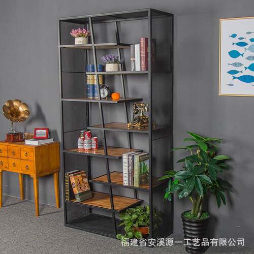 美式复古铁艺置物架书架工业风隔板陈列展示架落地收纳架