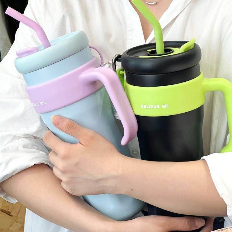 巨无霸保温杯女生高颜值大容量316不锈钢办公室带手柄吸管水新款