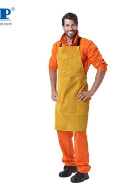 友盟AP-6101耐磨阻燃焊工焊接用围裙全皮护胸金黄色电焊连体围裙