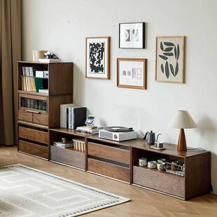 北美黑胡桃木实木电视柜储物收纳柜樱桃木多功能客厅家用自由组合