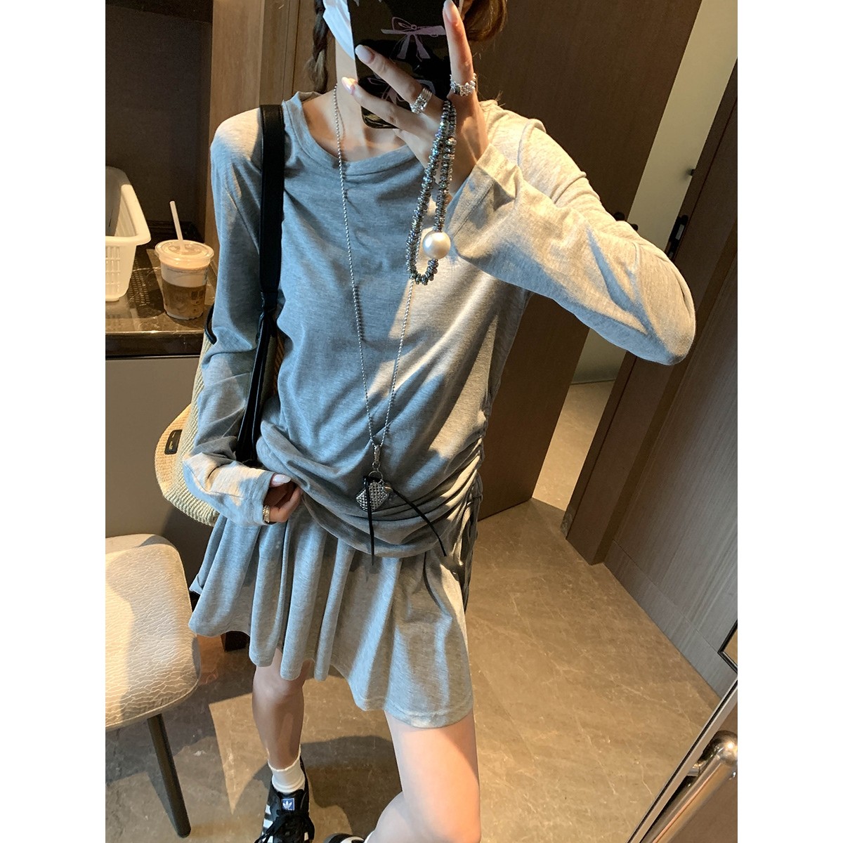 摩且 博主私服 简约镂空露背抽绳褶皱圆领长袖T恤短裙套装 MQ0647,女装/女士精品,大码套装,淘宝优惠券,粉丝福利购,淘宝优惠卷