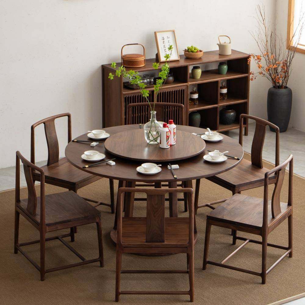 空器新中式实木圆餐桌家用黑胡桃木圆桌带转盘餐台圆形饭桌小户型,农用物资,其他肥料,淘宝优惠券,粉丝福利购,淘宝优惠卷