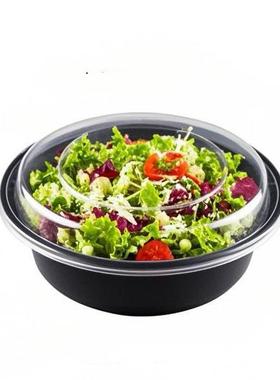 美式Y450圆形加厚黑色一次性餐盒塑料快餐便当PP饭盒沙拉碗炒饭盒