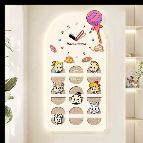 新款卡通入户门玄关装饰画客厅走廊尽头带led壁灯钟表挂画儿童房