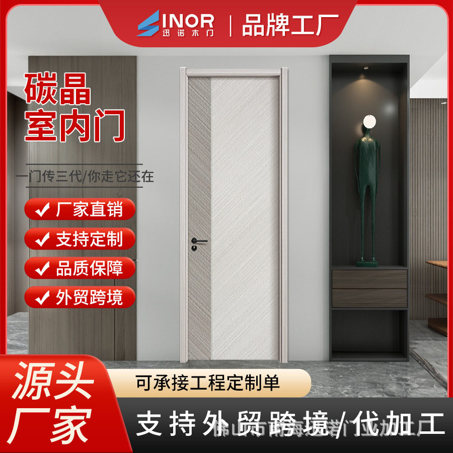 碳晶板生态门无漆免漆门简约斜纹工程 防潮卧室房间木门入户门