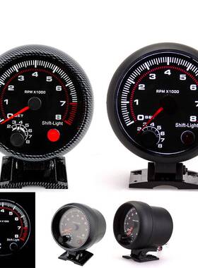 12V汽车改装仪表0-8000rpm黑面碳纹4-6-8缸汽油车通用3.75寸