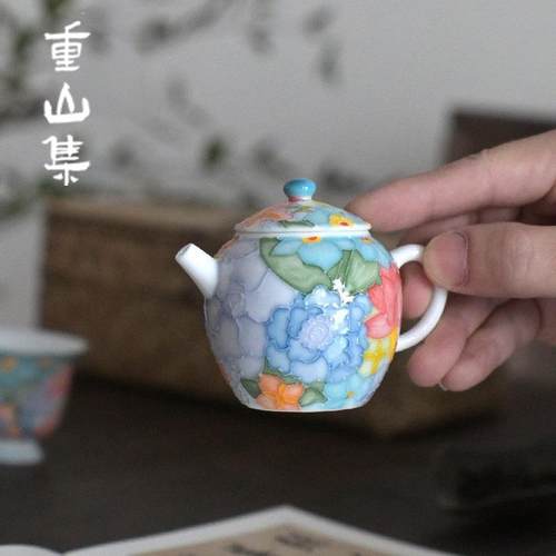 长聚餐饮具、手工万花有田烧茶壶小容量把玩泡茶壶国潮陶瓷把玩壶