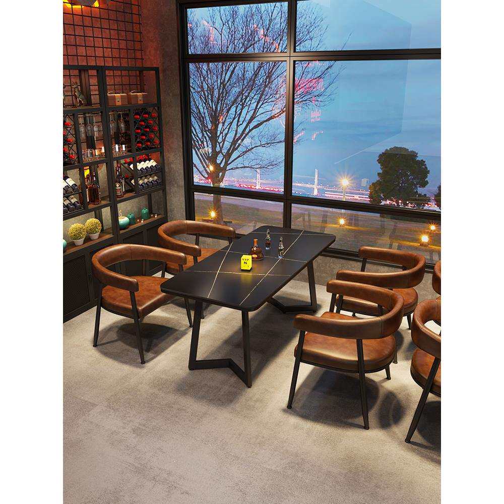 美式复古酒馆酒吧清吧咖啡厅烧烤店西餐厅音乐餐吧岩板餐桌椅组合