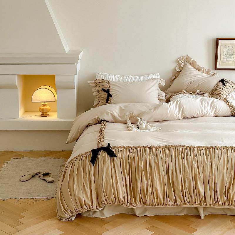 法式公主床上四件套纯棉全棉床品少女心复古泡泡褶皱床裙床单被套