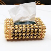 2022热销珍珠金色纸巾盒tissue box家居客厅桌面收纳盒抽纸整理盒